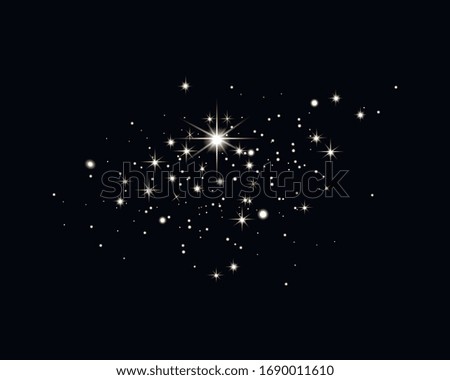 Silver stars glitter special light effect. Vector sparkles on transparent background. Sparkling magic dust particles.