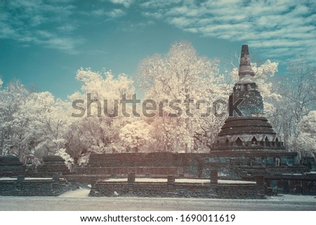 Infrared fine art photography of Sukhothai Kingdom Kamphaeng Phet Historical park attractions old city and national parks historic sites in Thailand,Photo process contain with some gain and noise.