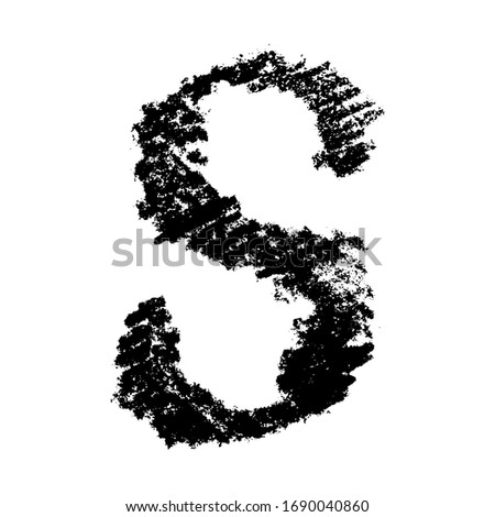 The letter S. Grunge ink alphabet, isolated on white background. Hand drawn with ink. Vector illustration