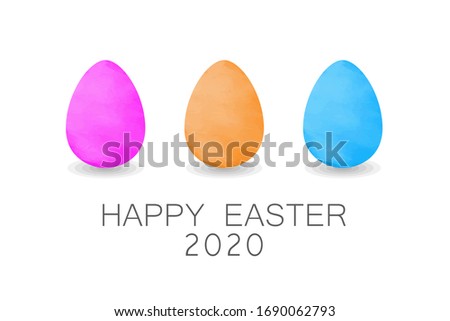 Simple design of happy Easter 2020 set watercolors eggs on the white background