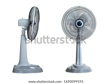 electric fan cool temperature room comfort in summer isolate on white background clipping path Royalty-Free Stock Photo #1690099591