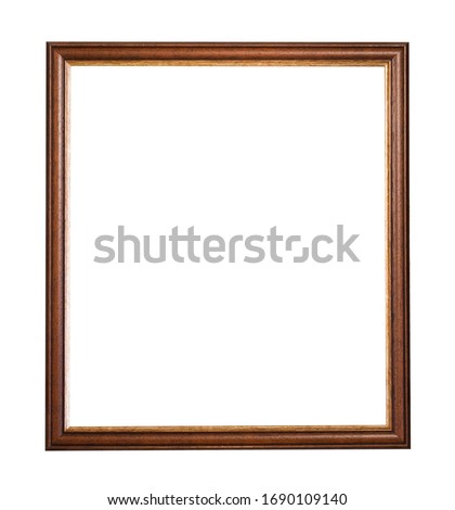 Brown frame for a photo, text, image, or picture, isolated on a white background with a gold border