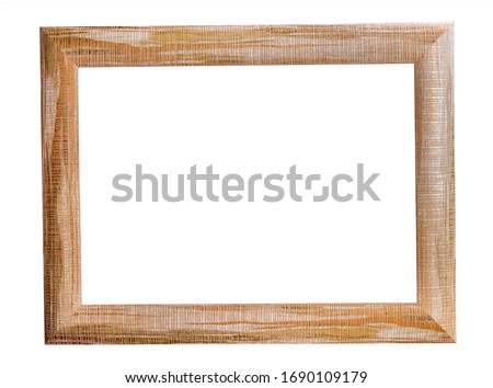 Light brown wide frame with scuffs, aged for photos, text, images or paintings, isolated on a white background