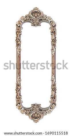 Rectangular empty wooden and silver gilded frame isolated on white background