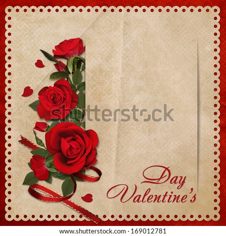 Vintage background with a bouquet of red roses