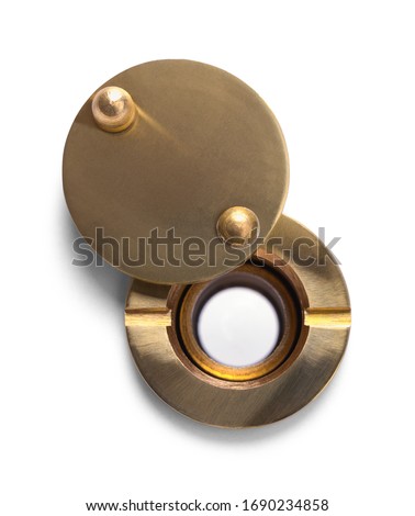 Door Peephole Backside with Cover Isolated on White. Royalty-Free Stock Photo #1690234858