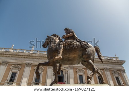 Ancient Bronze Statue of Roman on Horse