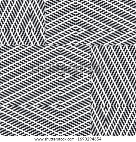 Seamless pattern with black and white overlapping bands