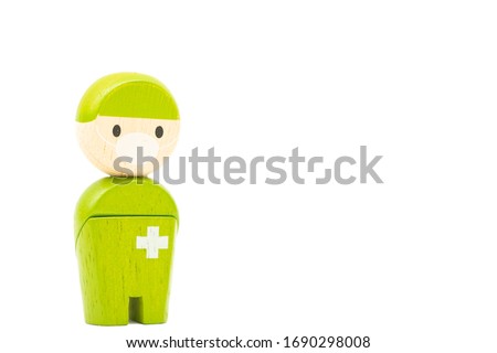 Doctor cartoon in a green coat over in hospital white background.Concept for surgery clinic for face and body.Beauty care with Professional doctor.Covid-19 Coronavirus concept.