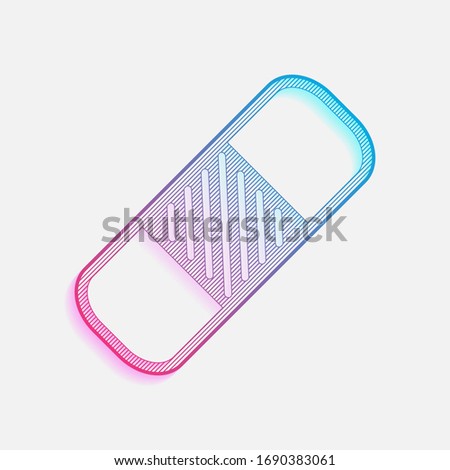medical patch, simple icon. Colored logo with diagonal lines and blue-red gradient. Neon graphic, light effect