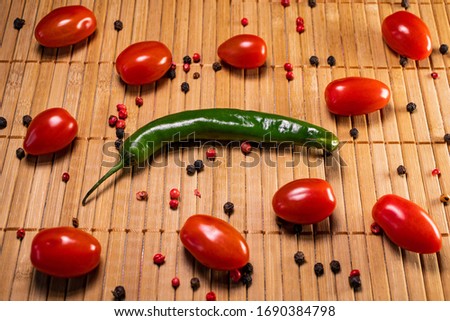 Chilli pepper an cherry tomatoes background.