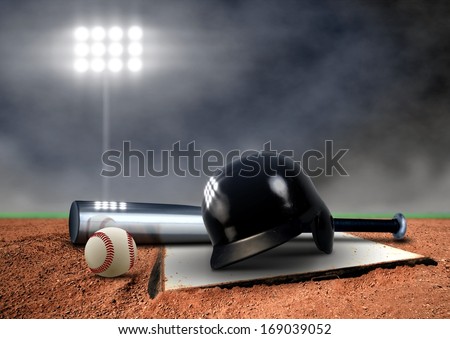 Baseball Equipment under spotlight Royalty-Free Stock Photo #169039052