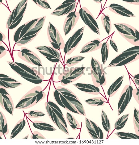 Decorative house plants leaves seamless pattern Royalty-Free Stock Photo #1690431127