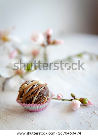 Chocolate troufle and almond blossoms