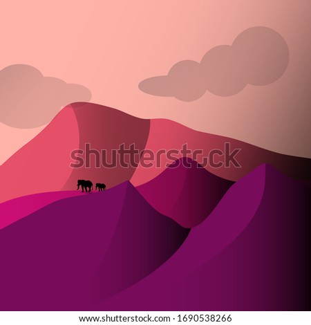 Vector Elephant on Desert, Illustration