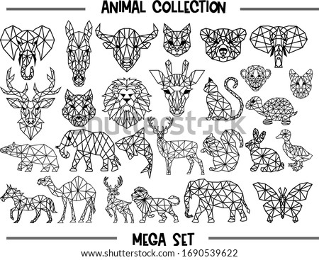 
Set of geometric animals silhouettes isolated on white background vintage vector design element illustration.
