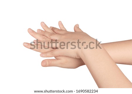 Young Woman washing hands isolated on white background.