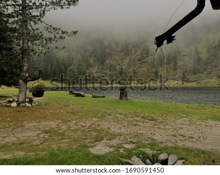 Foggy Forest, Mountains and Lake in North Italy, Trentino
