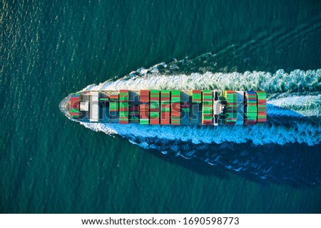 Colorful cargo ship aerial shot