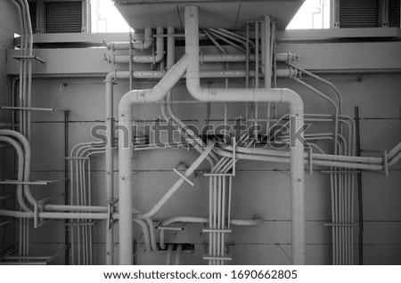 Black and white photo of pipes