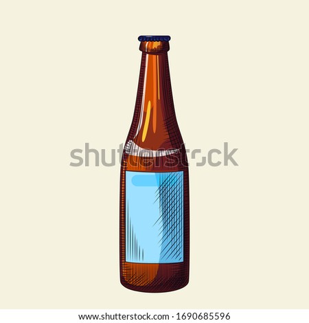 Llight beer bottle isolated on light background. Hand drawn beer bottle template. Vintage engraved style. For pub menu, cards, posters, prints, packaging. Vector vintage illustration