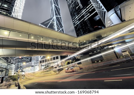 Car light trails and urban landscape in Hong Kong