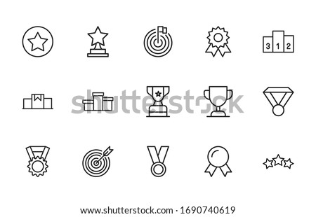 Big set of competitions line icons. Vector illustration isolated on a white background. Premium quality symbols. Stroke vector icons for concept or web graphics. Simple thin line signs.  Royalty-Free Stock Photo #1690740619