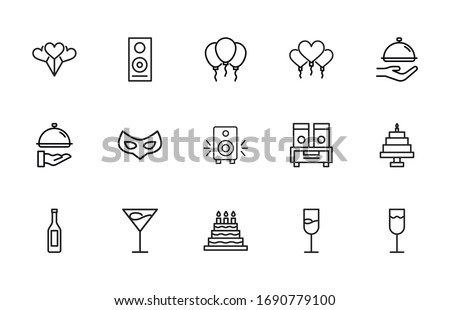 Simple set of night party modern thin line icons. Trendy design. Pack of stroke icons. Vector illustration isolated on a white background. Premium quality symbols.