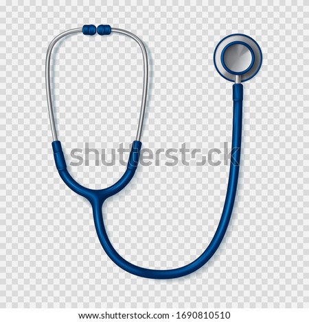 Realistic stethoscope isolated on checkered background. Vector illustration with realistic 3d medical tool. Royalty-Free Stock Photo #1690810510