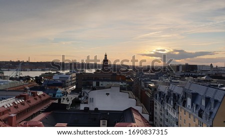 Panoramic view of the city. Sunset. Stockholm, Sweden