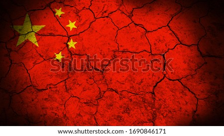 China flag pattern on the crack soil texture. Retro vintage style. 
