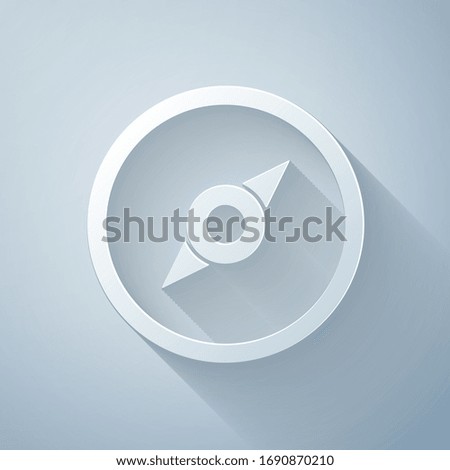 Paper cut Compass icon isolated on grey background. Windrose navigation symbol. Wind rose sign. Paper art style. Vector Illustration