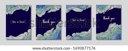 Set of four vertical waves borders. Elegant wavy striped frame. Hand-drawn banners in doodle style. Template for cards, invitations, flyers or posters. Text. EPS 10.