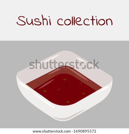 Sushi collection. sweet chili sauce, sriracha sauce. Multicolored art without a stroke. Vector.