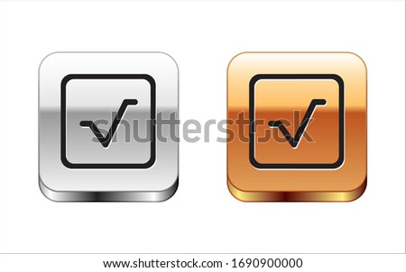 Black Square root icon isolated on white background. Silver-gold square button. Vector Illustration
