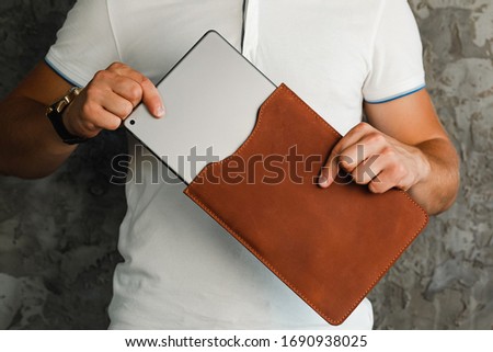 Handmade leather case for tablet pc.
