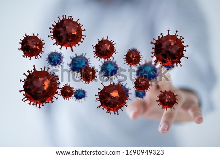Group of virus cells. 3D illustration of Coronavirus cells
