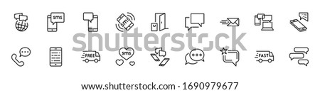 Set of Message Vector Line Icons. Contains such Icons as Conversation, SMS, Heart, Love Chats, Notification, Group Chat and more. Editable Stroke. 32x32 Pixels