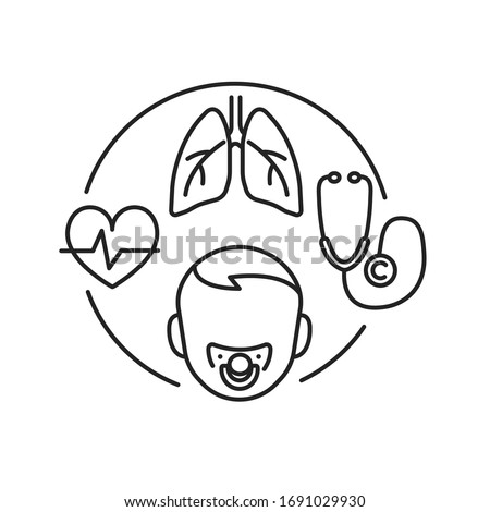 Pediatric pulmonology black line icon. Check and treatment respiratory system in children. Pictogram for web page, mobile app, promo. UI UX GUI design element