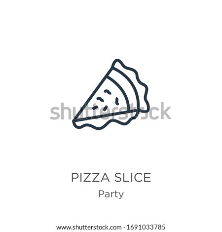 Pizza slice icon. Thin linear pizza slice outline icon isolated on white background from party collection. Line vector sign, symbol for web and mobile