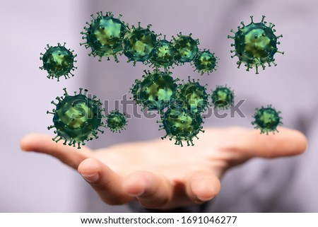 Group of virus cells. 3D illustration of Coronavirus cells
