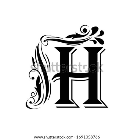 letter H. Vintage black flower ornament initial letters.  Alphabet. Logo vector  Royalty-Free Stock Photo #1691058766