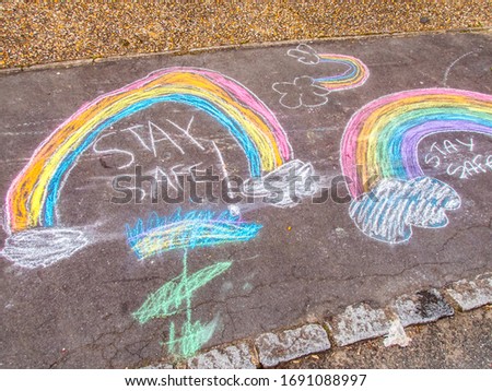 Stay Safe Chalk Drawing on Pavement Made by children