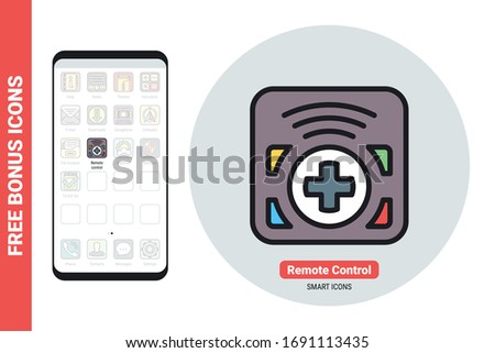 Remote control application icon for smartphone, tablet, laptop or other smart device with mobile interface. Simple color version. Contains free bonus icons