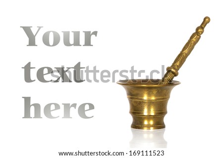 vintage brass mortar isolated on white background 