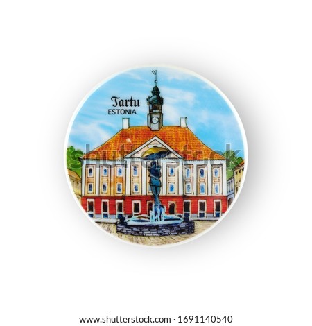 Magnetic Souvenir from Tartu (Estonia) with the image of the famous old Town Hall. Design element with clipping path