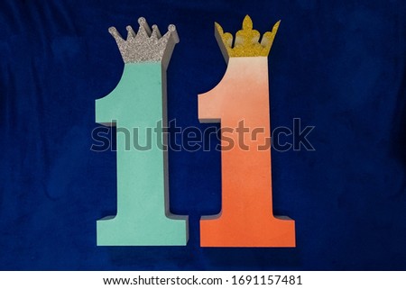 mint and pink one units with a gold and silver foam crown. Styrofoam decor, beautiful colored products for children's photo zones and holidays
