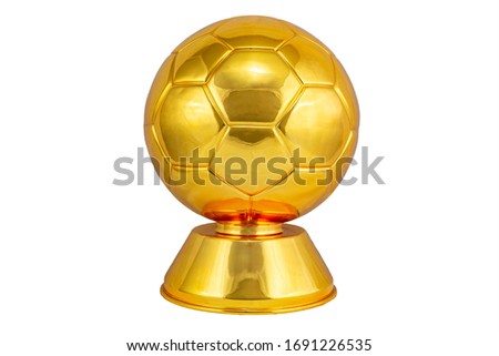 Classical golden soccer ball or football trophy isolated on white background.  Royalty-Free Stock Photo #1691226535