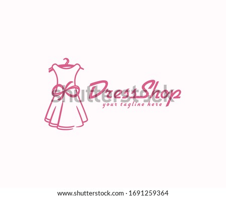 Dress with bow logo design. Fashion boutique shop vector design. Women clothes logotype