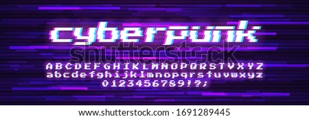 Neon cyberpunk font. Art glitch text effect. Vector alphabet of uppercase and lowercase letters for your text in the style of 80s or 90s. Set of isolated letters for error message. Hacker attack conce Royalty-Free Stock Photo #1691289445